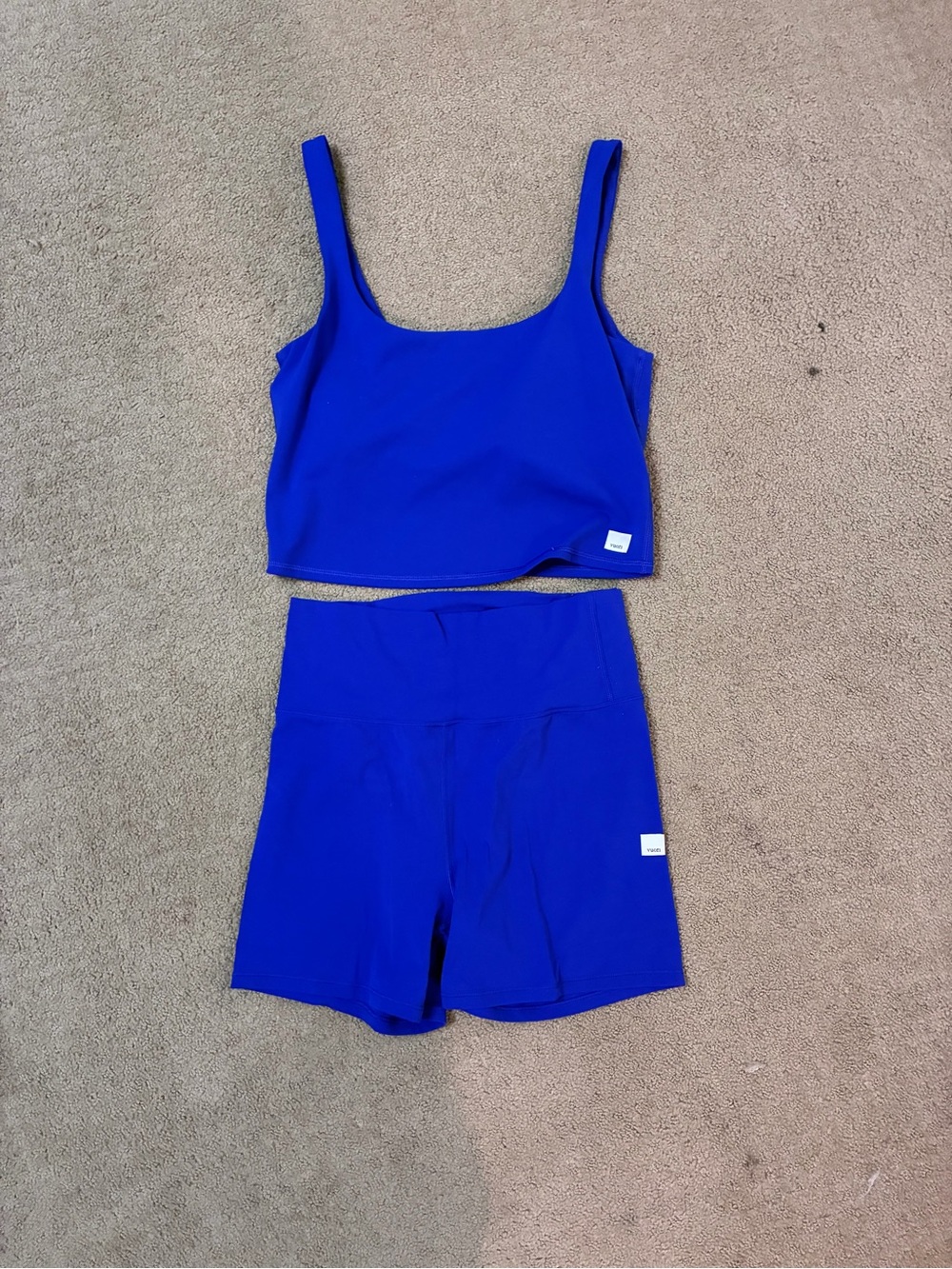 Vuori Women's Blue Active Bike Shorts with Crop Tank Top